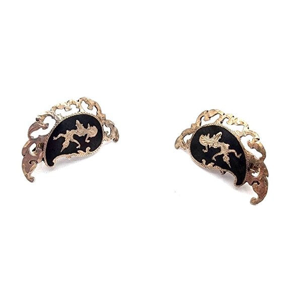 Vintage Sterling Siam Silver Niello Thai Dancer Clip-On Earrings Blue Enamel - Picture 5 of 5